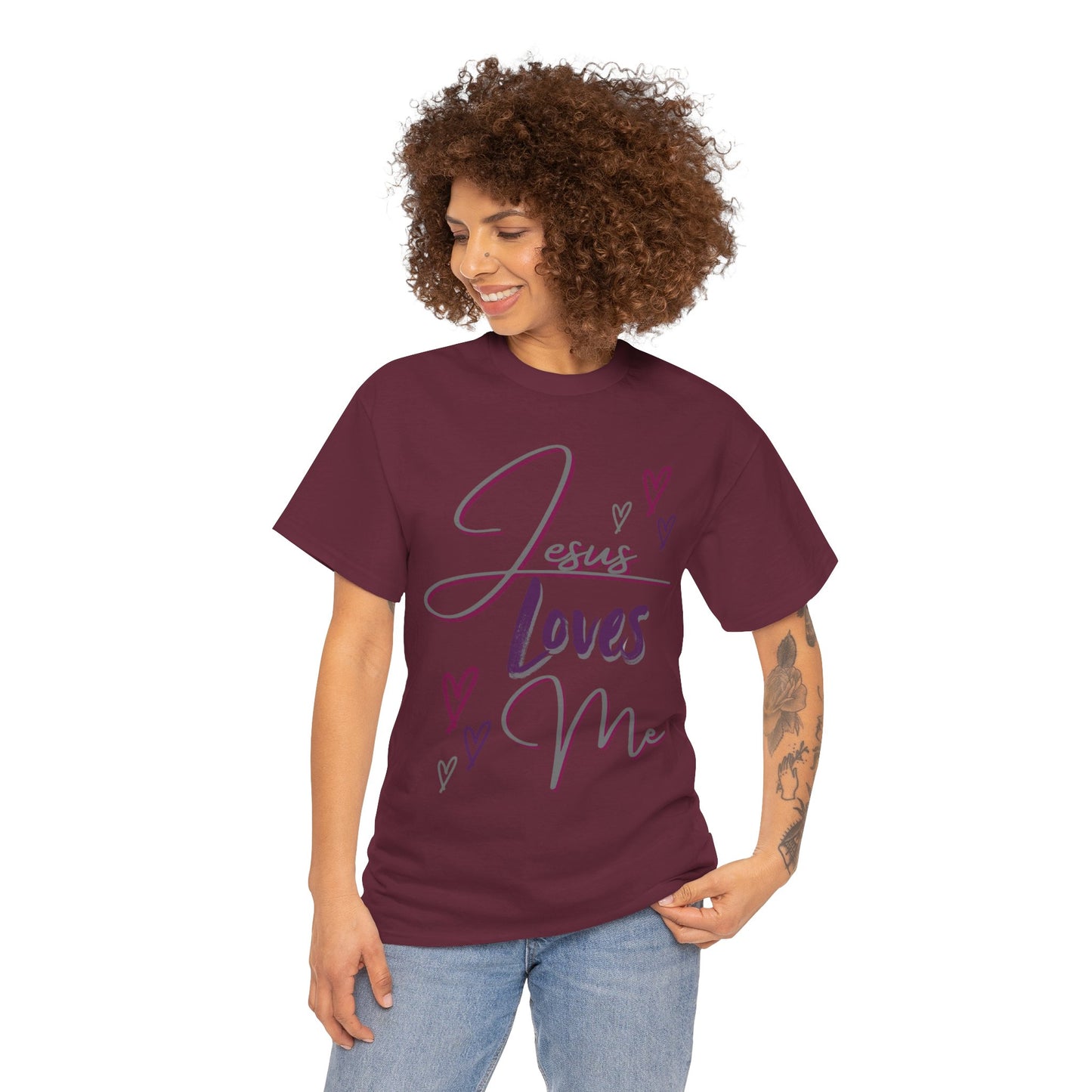 "Jesus Loves Me" (Dark Fabric Design) Women's Cotton Tee