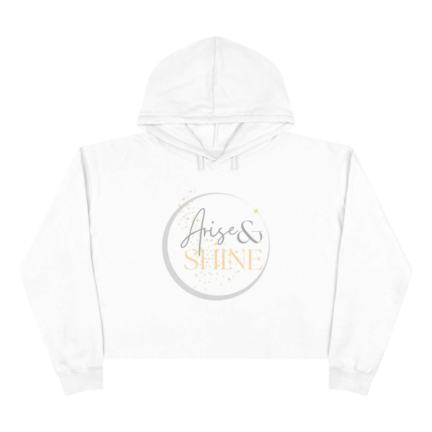Arise & Shine Christian women's crop hoodie in white with stylish graphic design