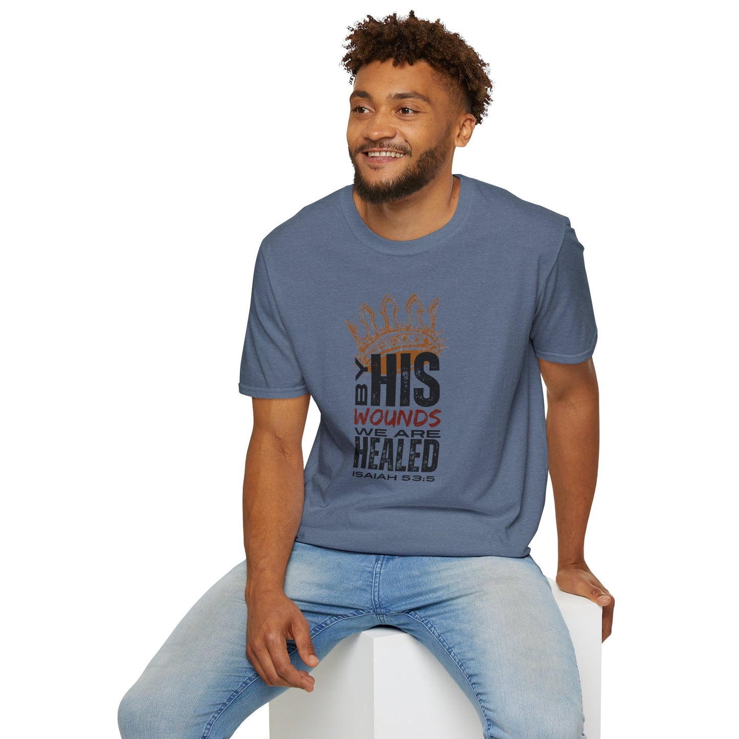 Blue T-Shirt featuring Christ our Healer apparel design with inspirational text for comfort and style