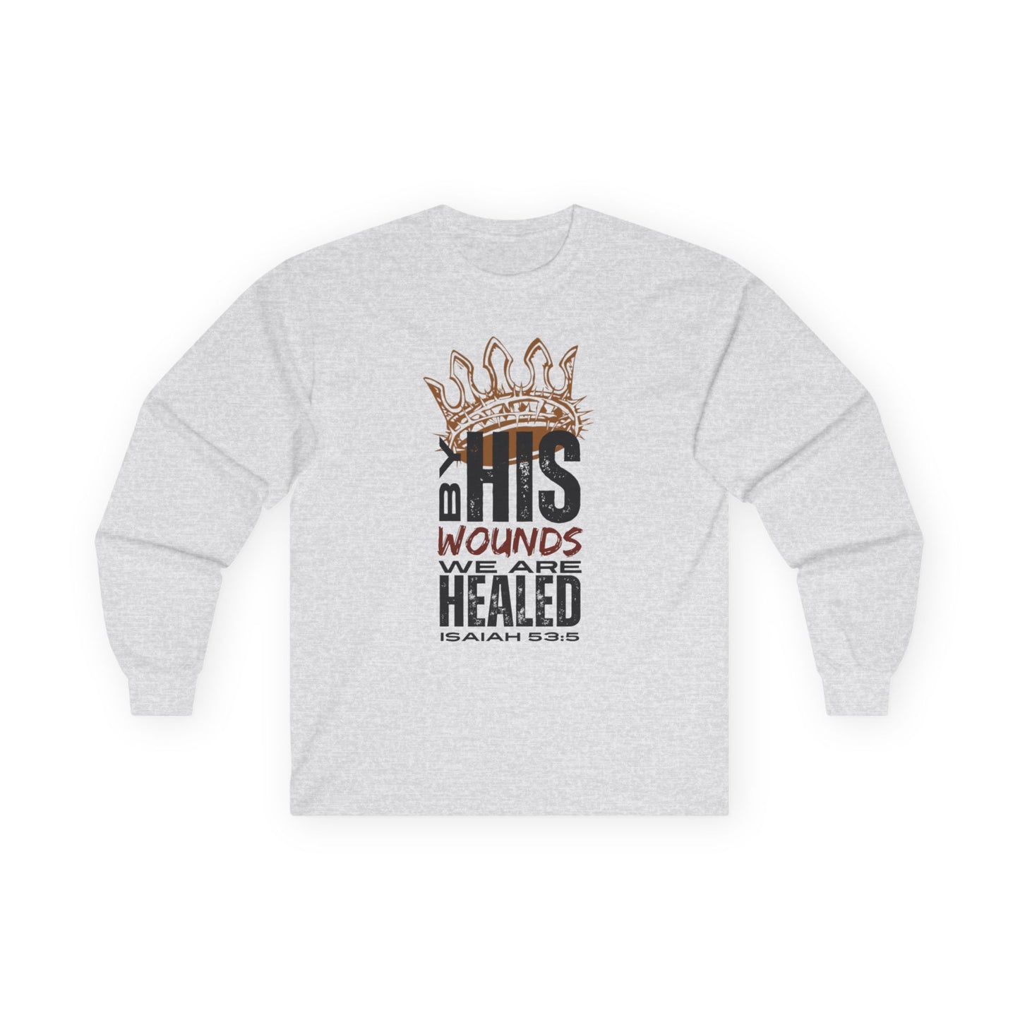 Christ our Healer shirt featuring a crown design and Bible verse from Isaiah 53:5