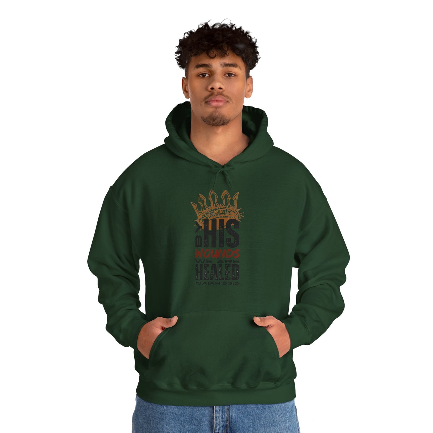 Christian hooded sweatshirt featuring a bold graphic design on a green background