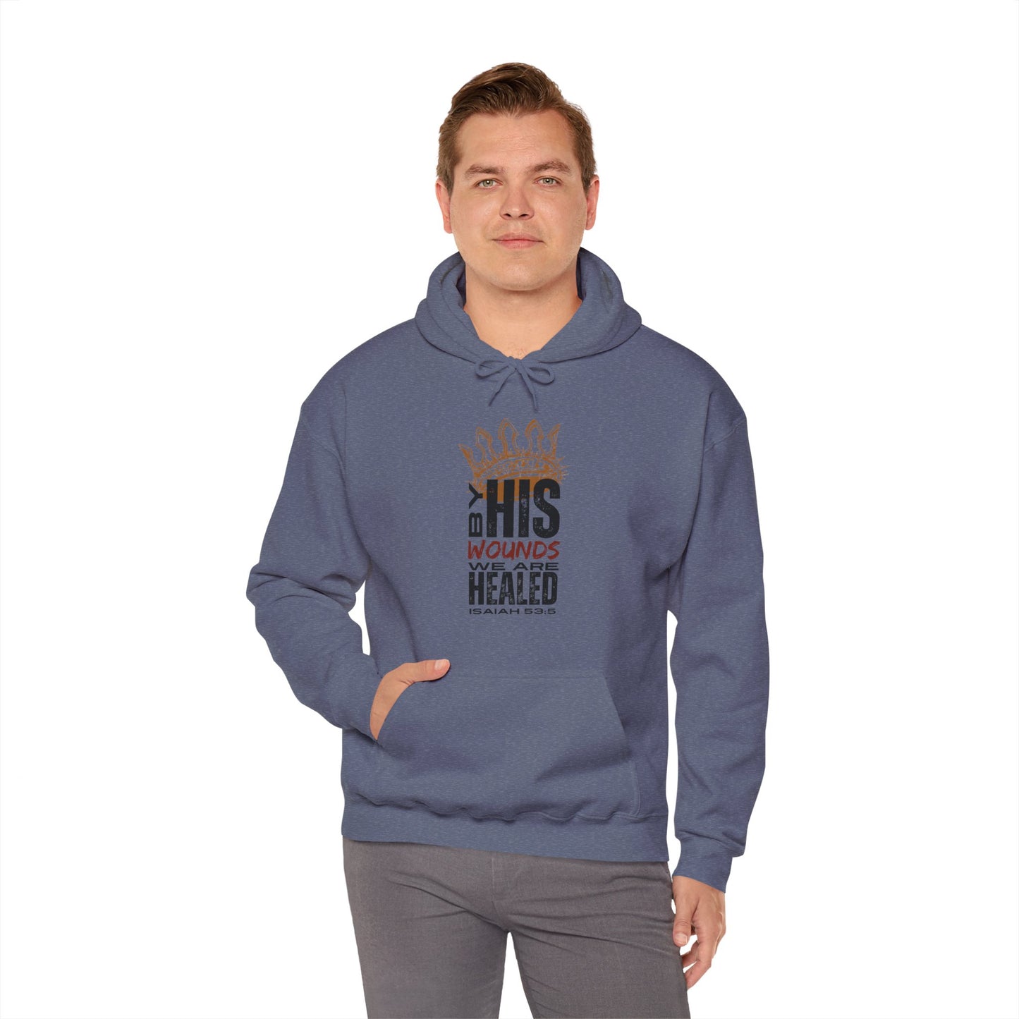 Christ Our Healer-Christian men's hooded sweatshirt in Indigo Blue