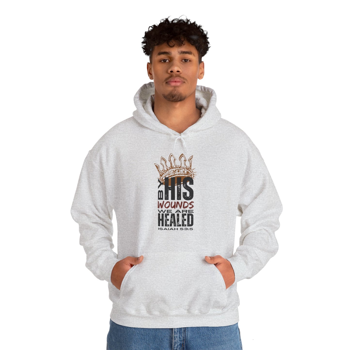 Christian hooded sweatshirt featuring a crown and scripture design, perfect for casual faith-based wear