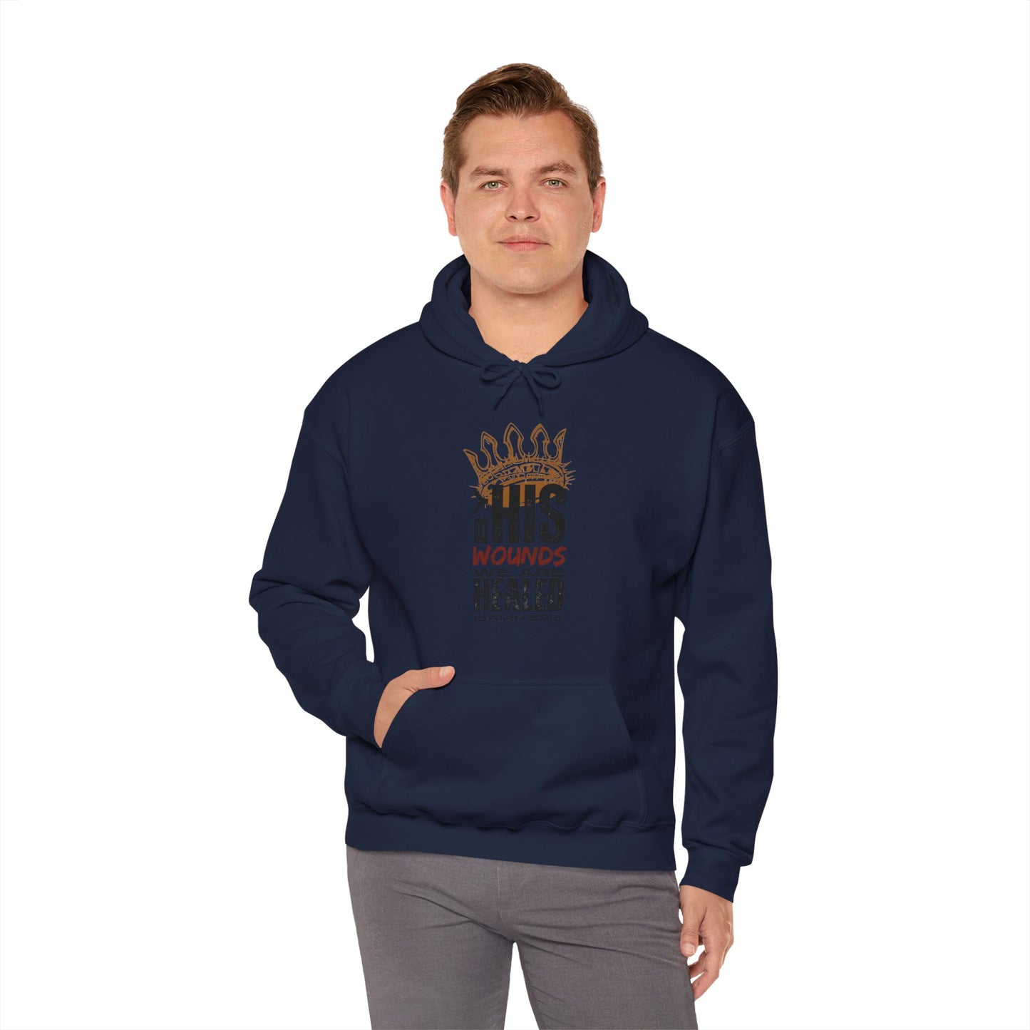 Christ Our Healer-Christian men's hooded sweatshirt in Navy Blue