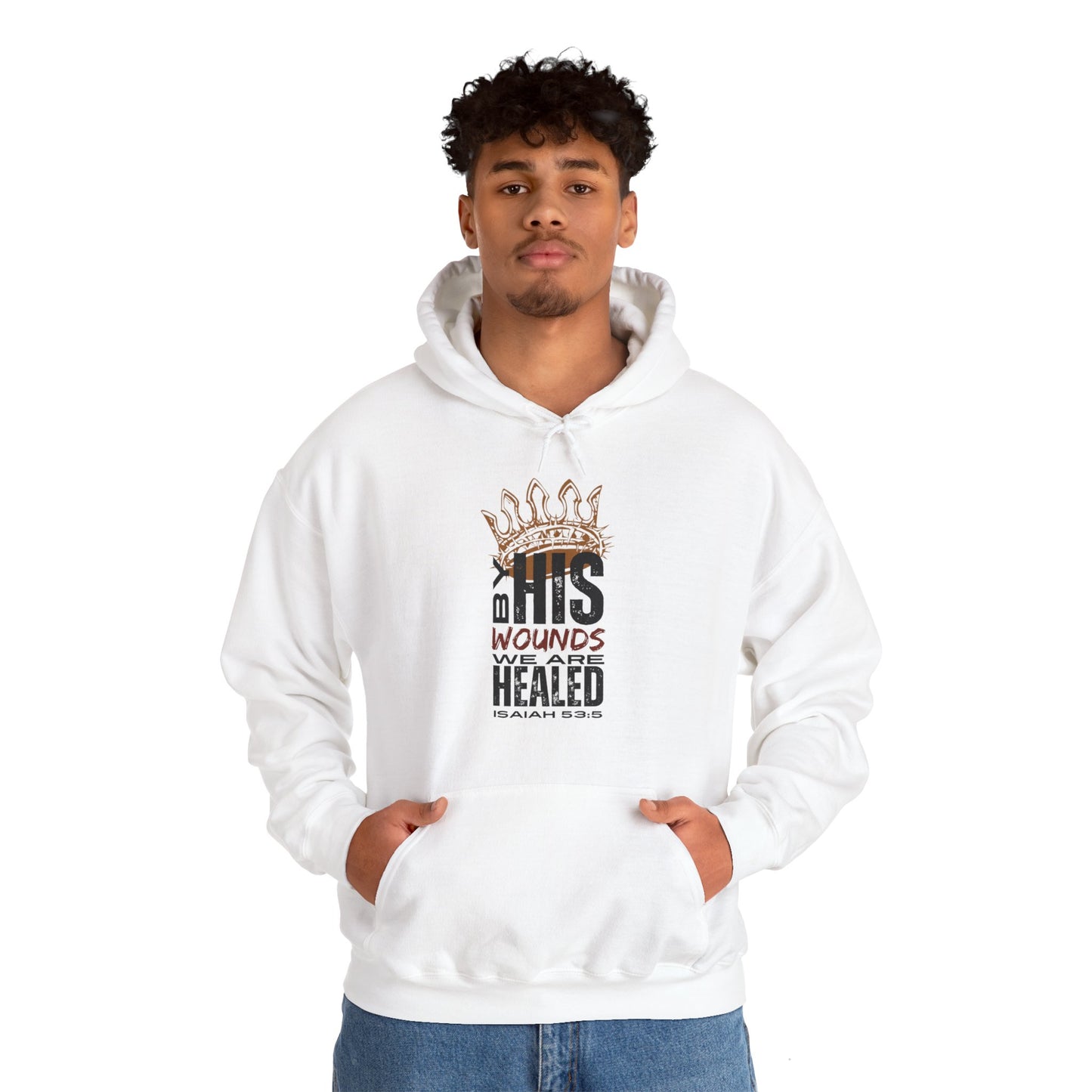 Christian hooded sweatshirt featuring a powerful design with inspirational text and a crown motif
