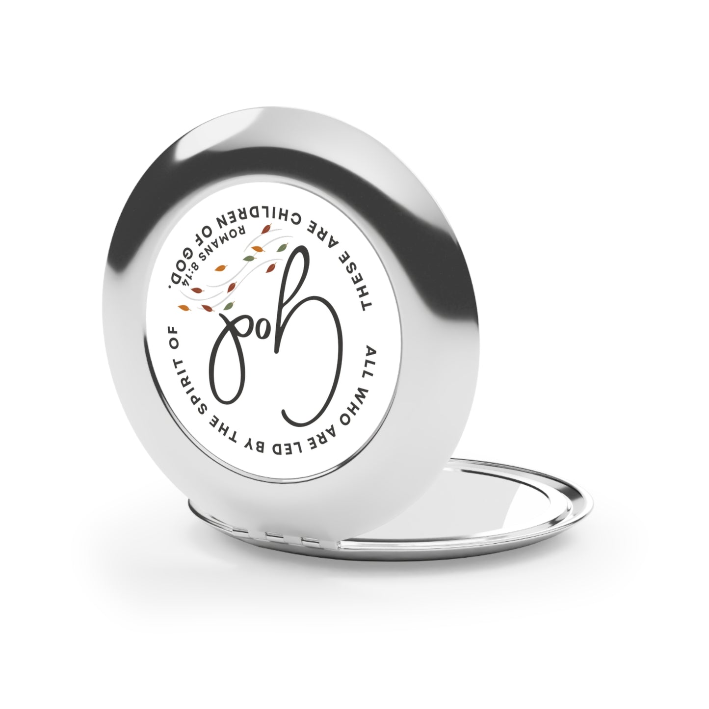 Logos Spirit Lead Me Christian travel mirror with inspirational scripture design and compact silver casing