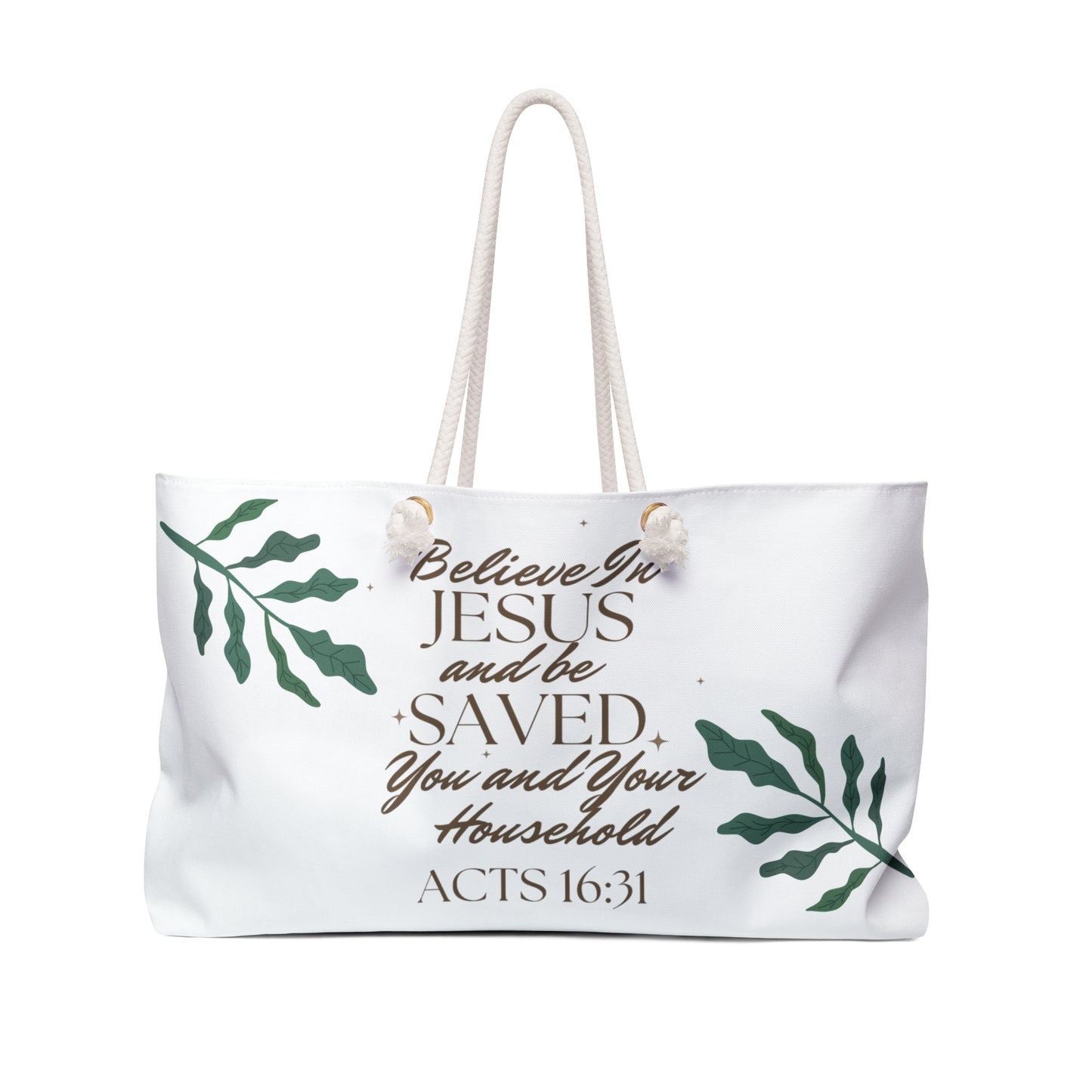 Christian weekender bag with inspirational quote and leafy design for stylish weekend getaways