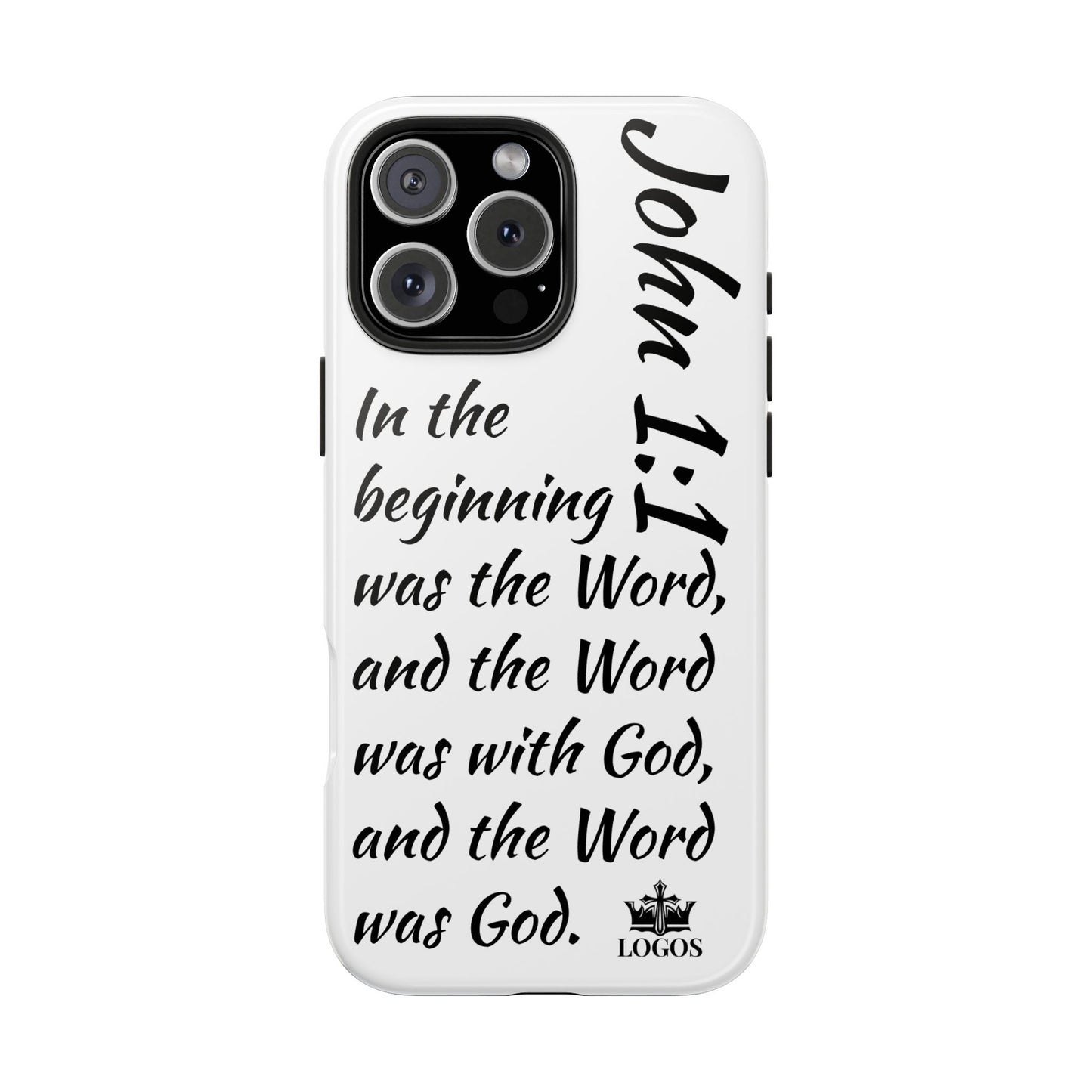 Faith-based tough phone case featuring John 1:1 scripture design for a stylish look