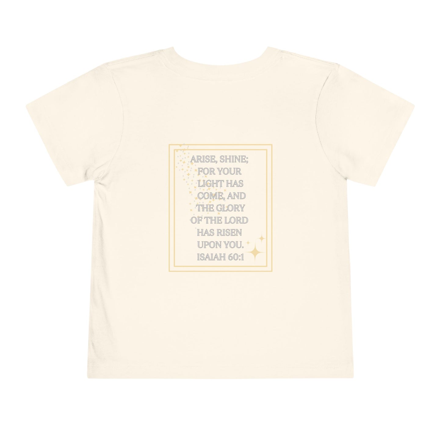 Logos girls scripture tee in cream with Isaiah 60:1 Bible verse printed on the back
