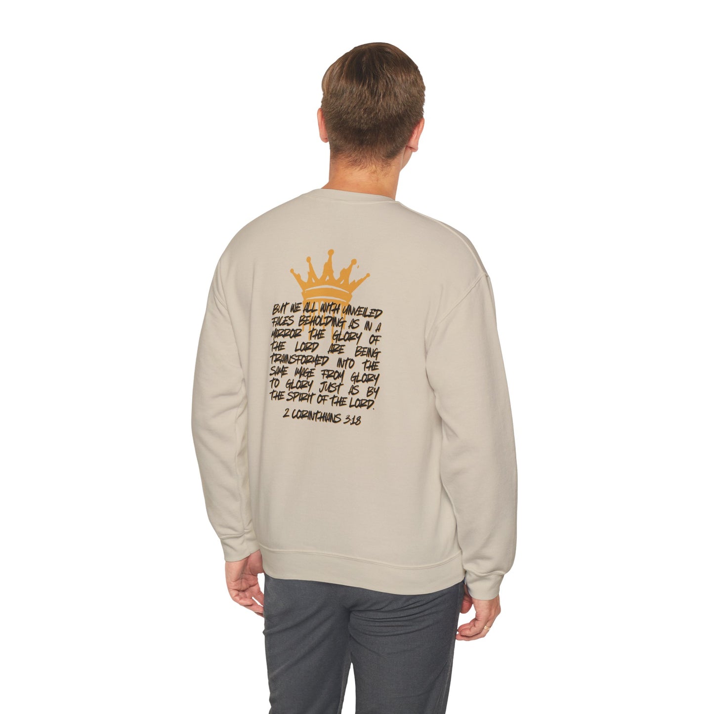 Logos sweatshirt featuring Glory to Glory inspirational apparel design with scripture and crown graphic on back