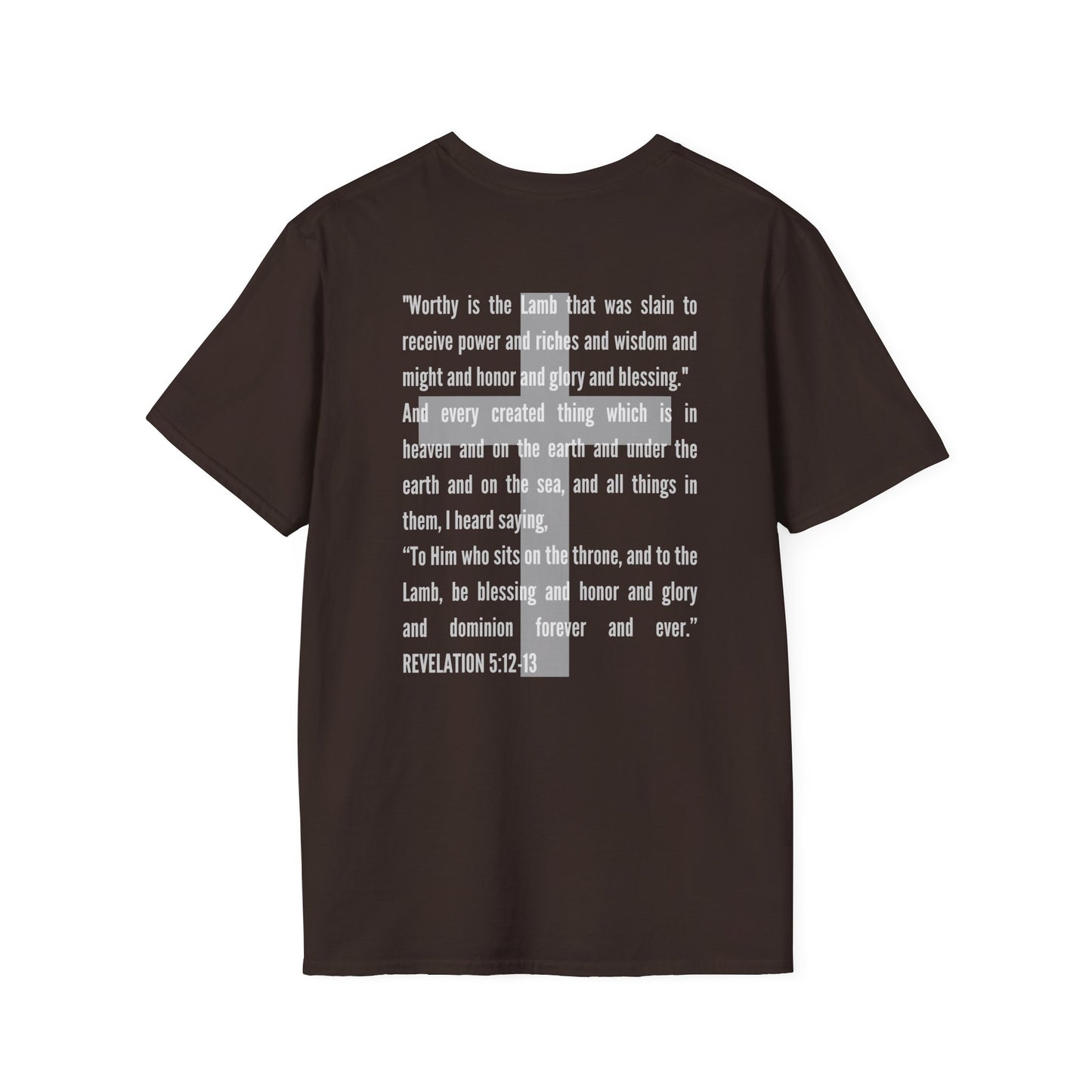 Logos Lamb Of God Christian Scripture T-Shirt in black with white biblical text on back