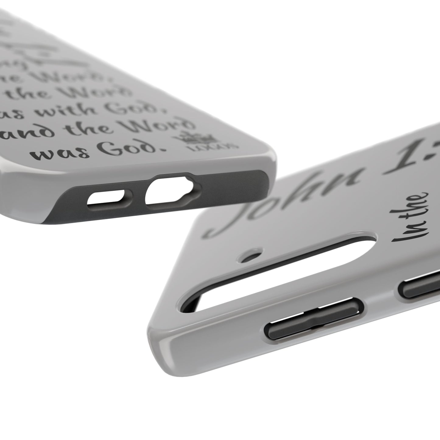 Logos John 1:1 Bible verse phone case with Scriptural text design for spiritual inspiration and phone protection