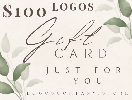 Logos Co. gift cards with 100 dollar value and elegant leaf design on beige background