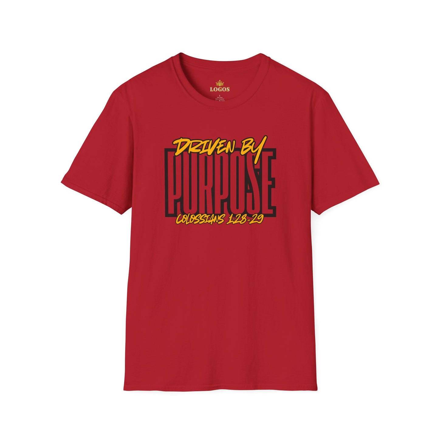 Front view of Men's Driven by Purpose shirt in red