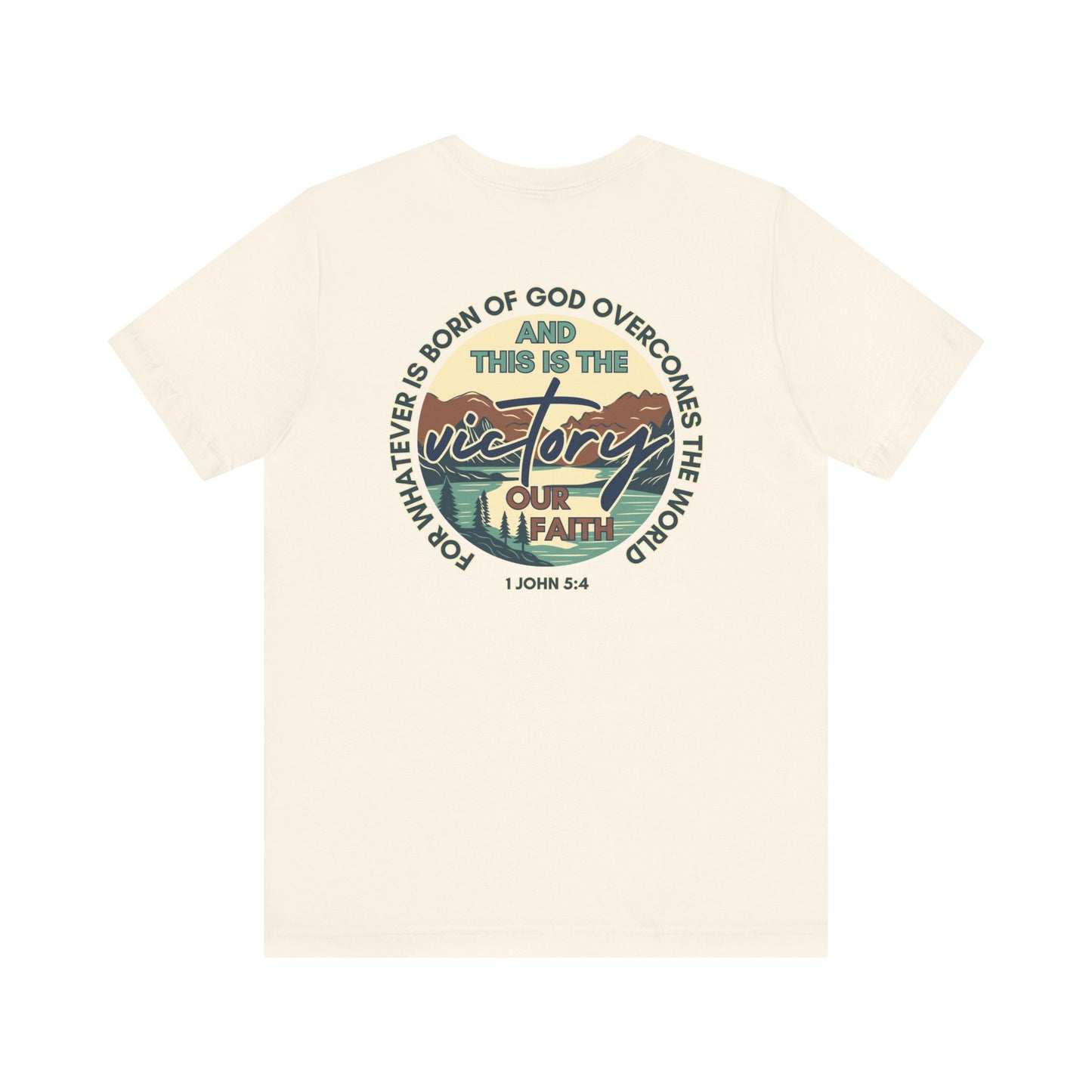 Logos This Is The Victory T-shirt with inspirational biblical text and graphic design on back