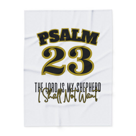 Psalm 23 fleece blanket featuring bold text and elegant script for a comforting home decor piece