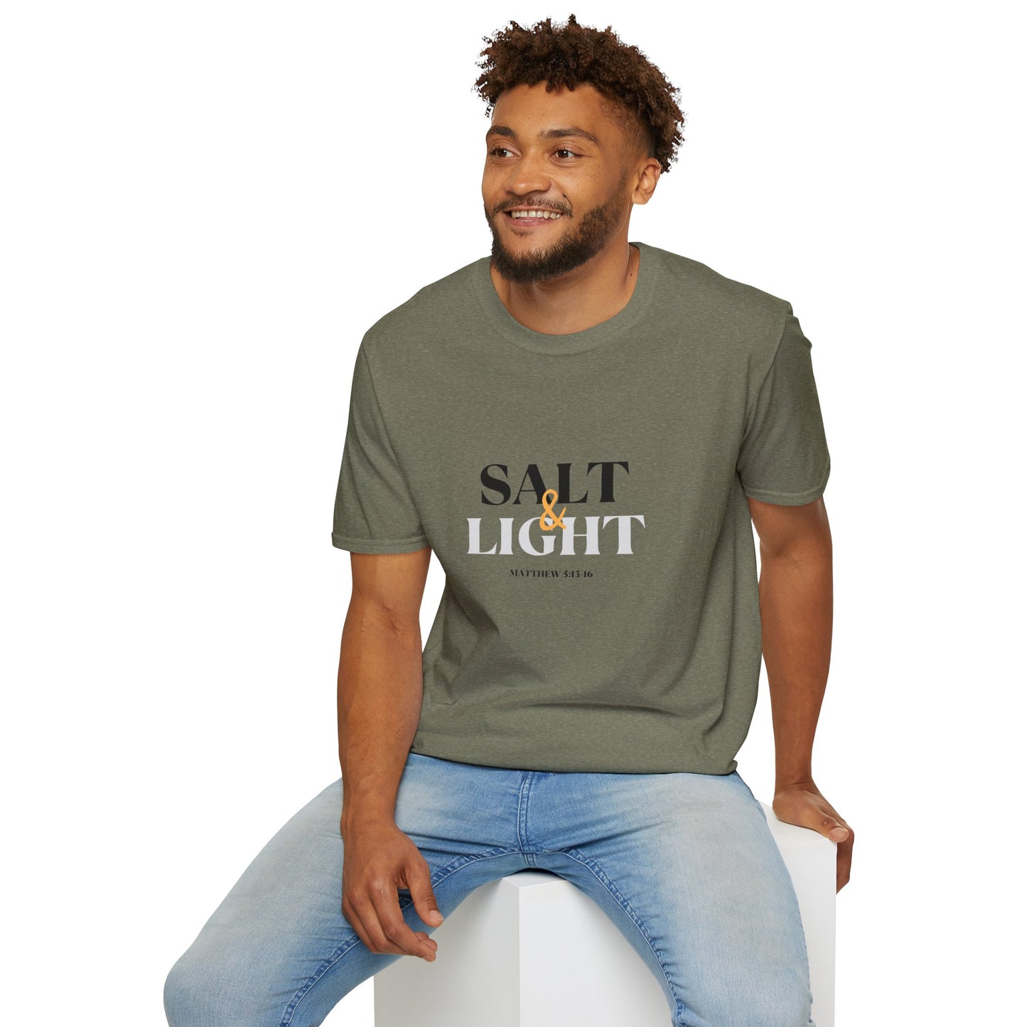 Salt & Light Christian Men's graphic t-shirt in olive green with a stylish design and comfortable fit