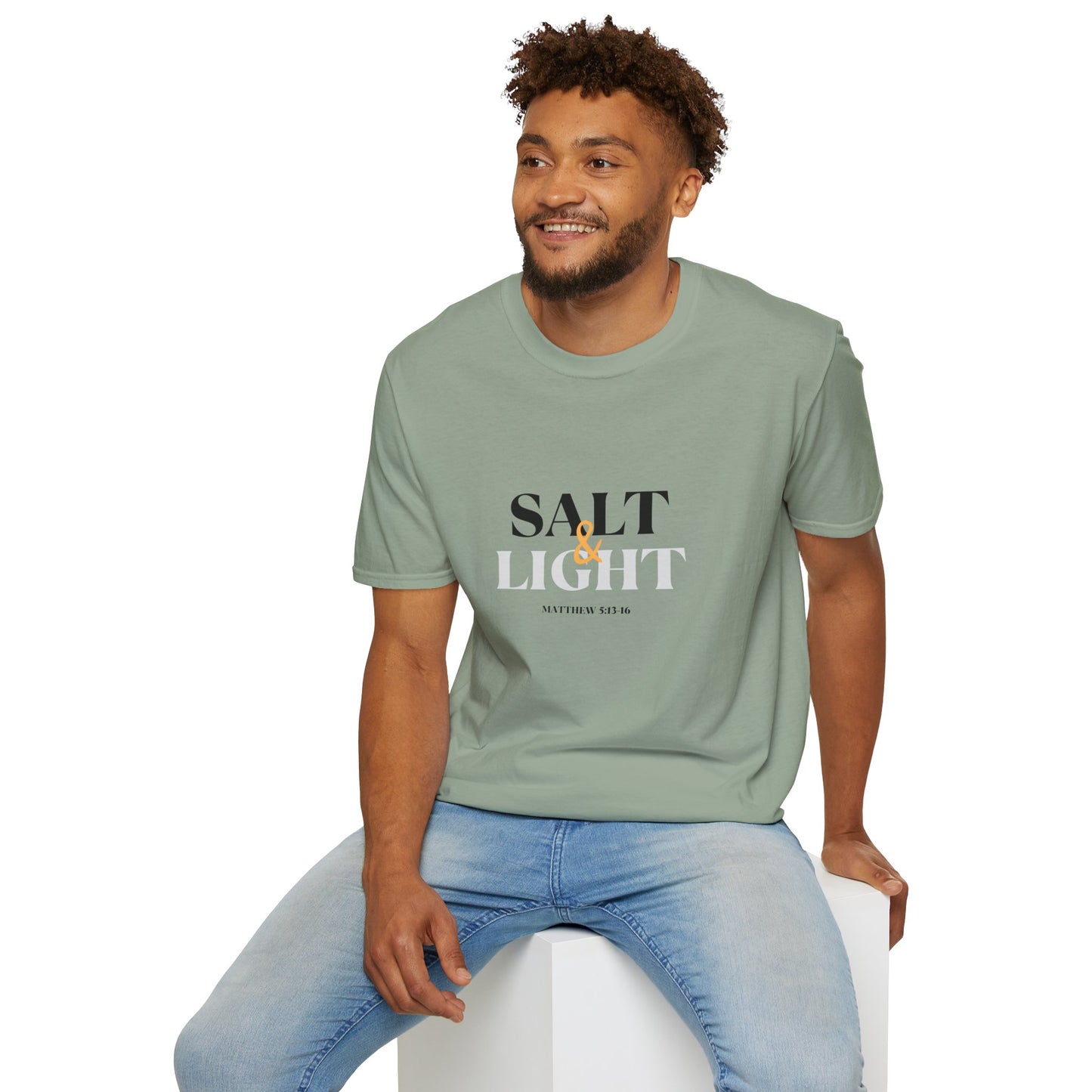 Salt & Light Christian Men's graphic t-shirt in green with bold lettering for a stylish look