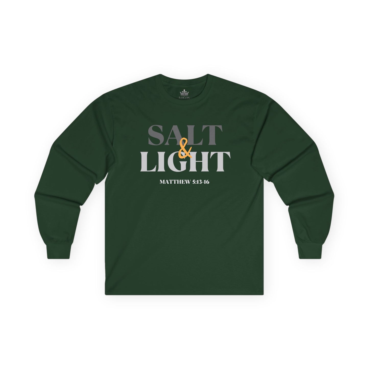Salt and Light men's tee in dark green featuring Matthew 5:13-16 design for casual wear