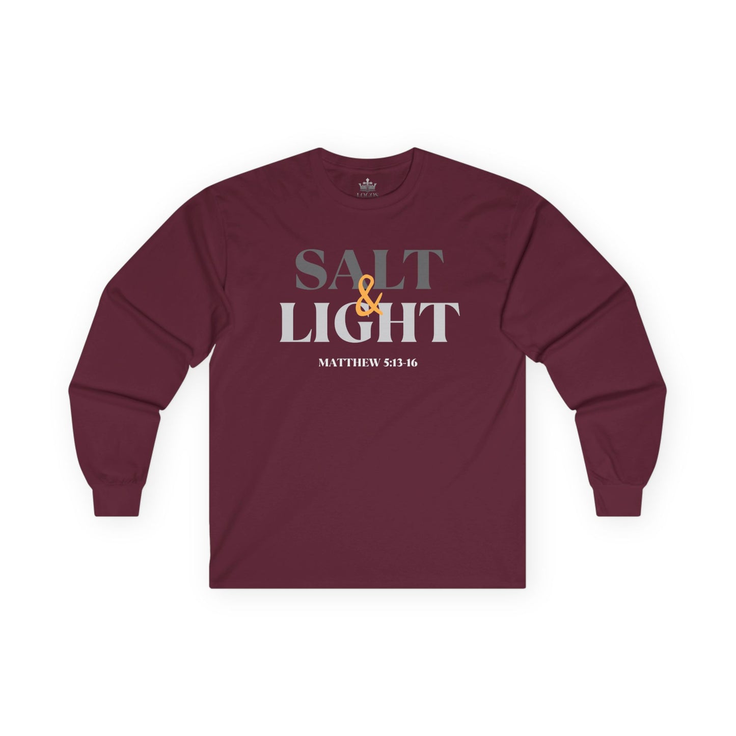 Salt and Light men's tee in maroon with scripture reference from Matthew 5:13-16