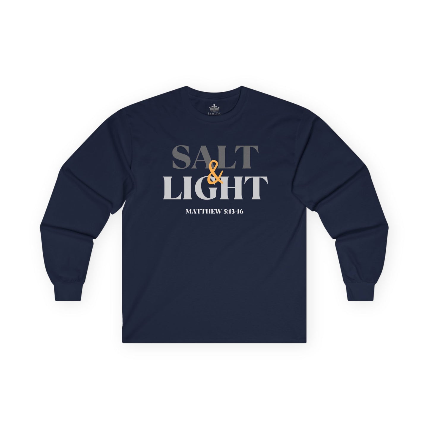 Salt and Light men's tee in navy blue featuring Matthew 5:13-16 graphic design