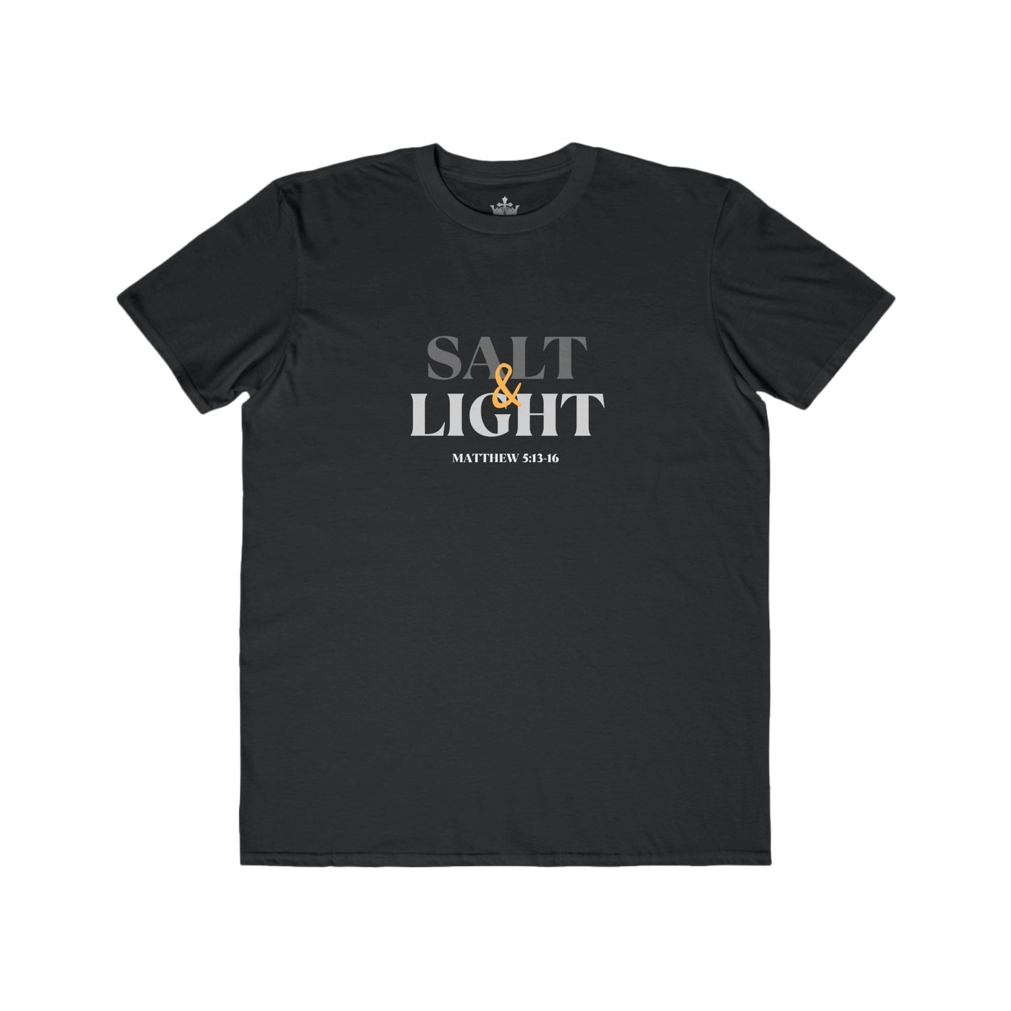 Black Salt and Light scripture t-shirt featuring a designer print from Matthew 5:13-16
