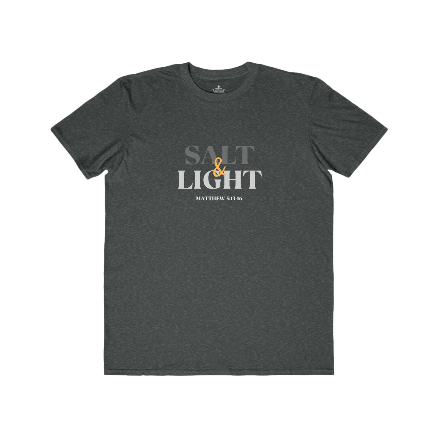 Salt and Light scripture t-shirt in dark grey, featuring the verse from Matthew 5:16