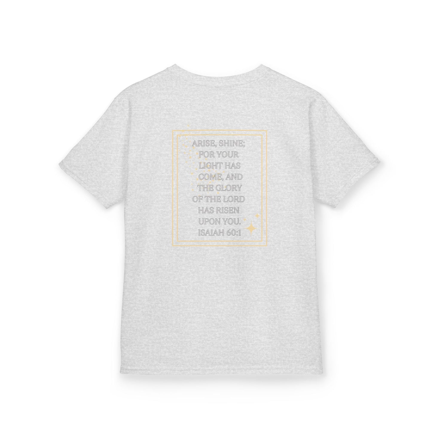 Logos Co. kids shirt with scripture design junior shirt featuring Isaiah 60:1 inspirational Bible verse