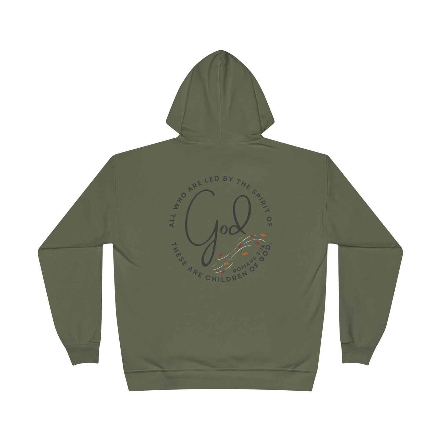 Spirit Lead Me hoodie in olive green with faith-inspired graphic on the back