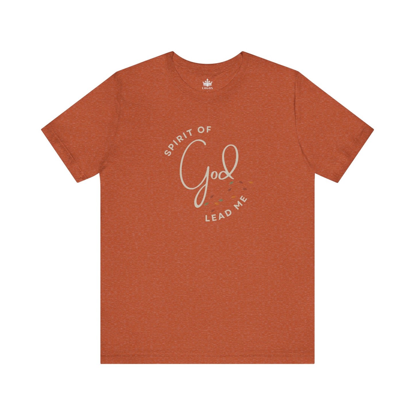 Rust-colored Spirit Lead Me shirt with God-themed spiritual text design on front