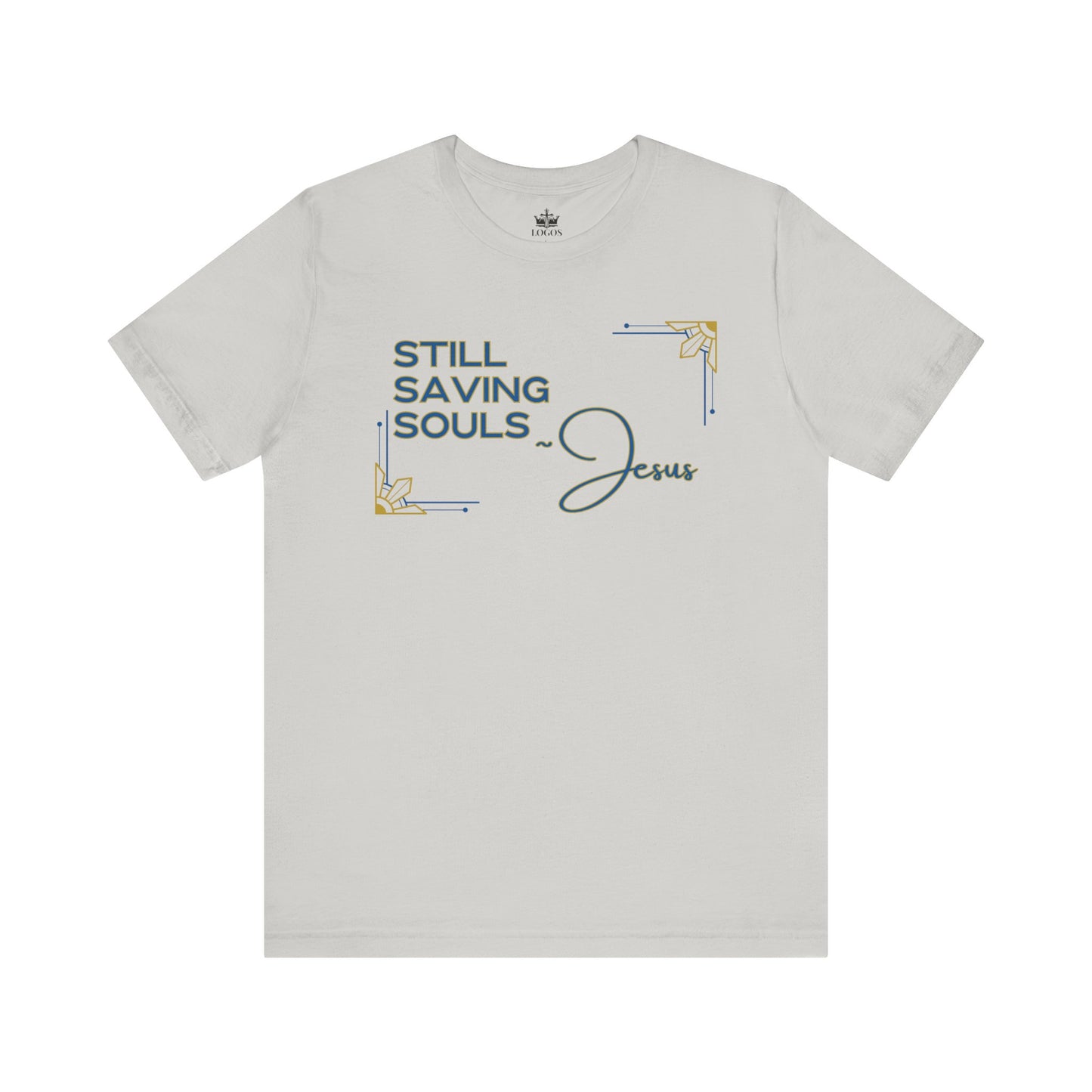 Light gray Logos Co. Still Saving Souls shirt front design view