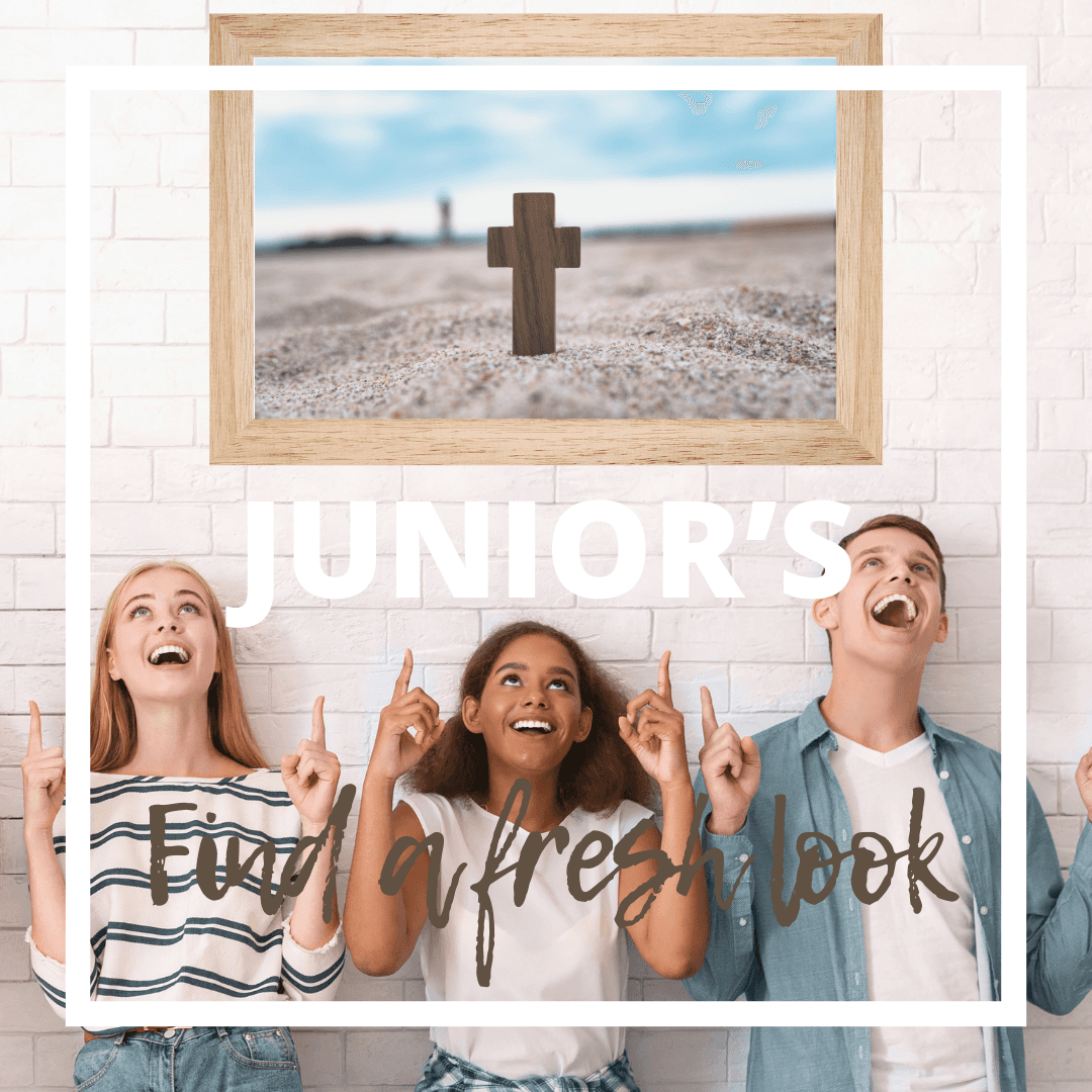 Front view of kids in Juniors Christian Clothes showcasing a fresh look with joyful expressions