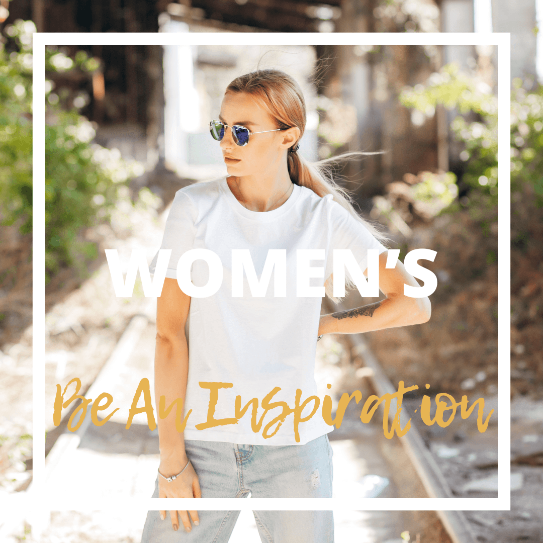 Womens Christian apparel logos white t-shirt with 'Be An Inspiration' phrase front view