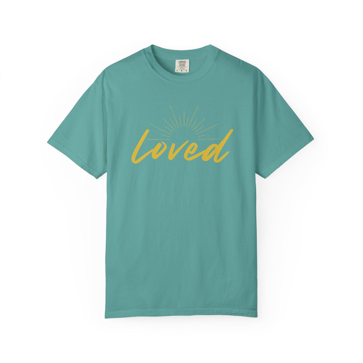 Loved Script T-Shirt — "Loved" Gold Script Tee with Inspirational Scripture Text (John 15:9-10)