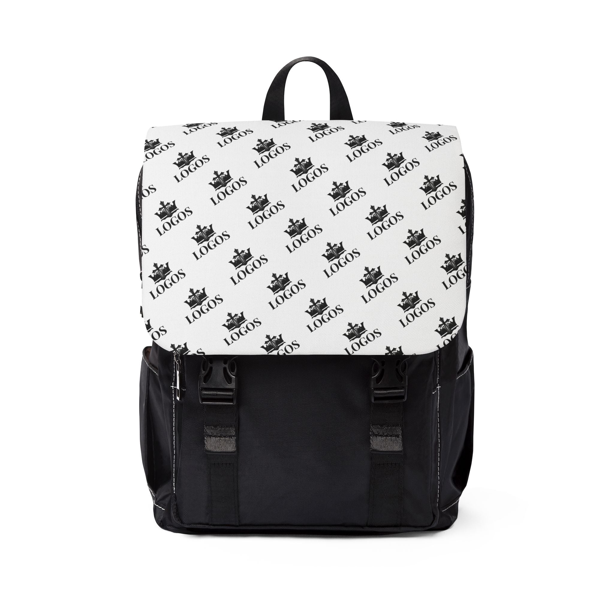 "Logos Backpack" — Black & White Logo Casual Daypack