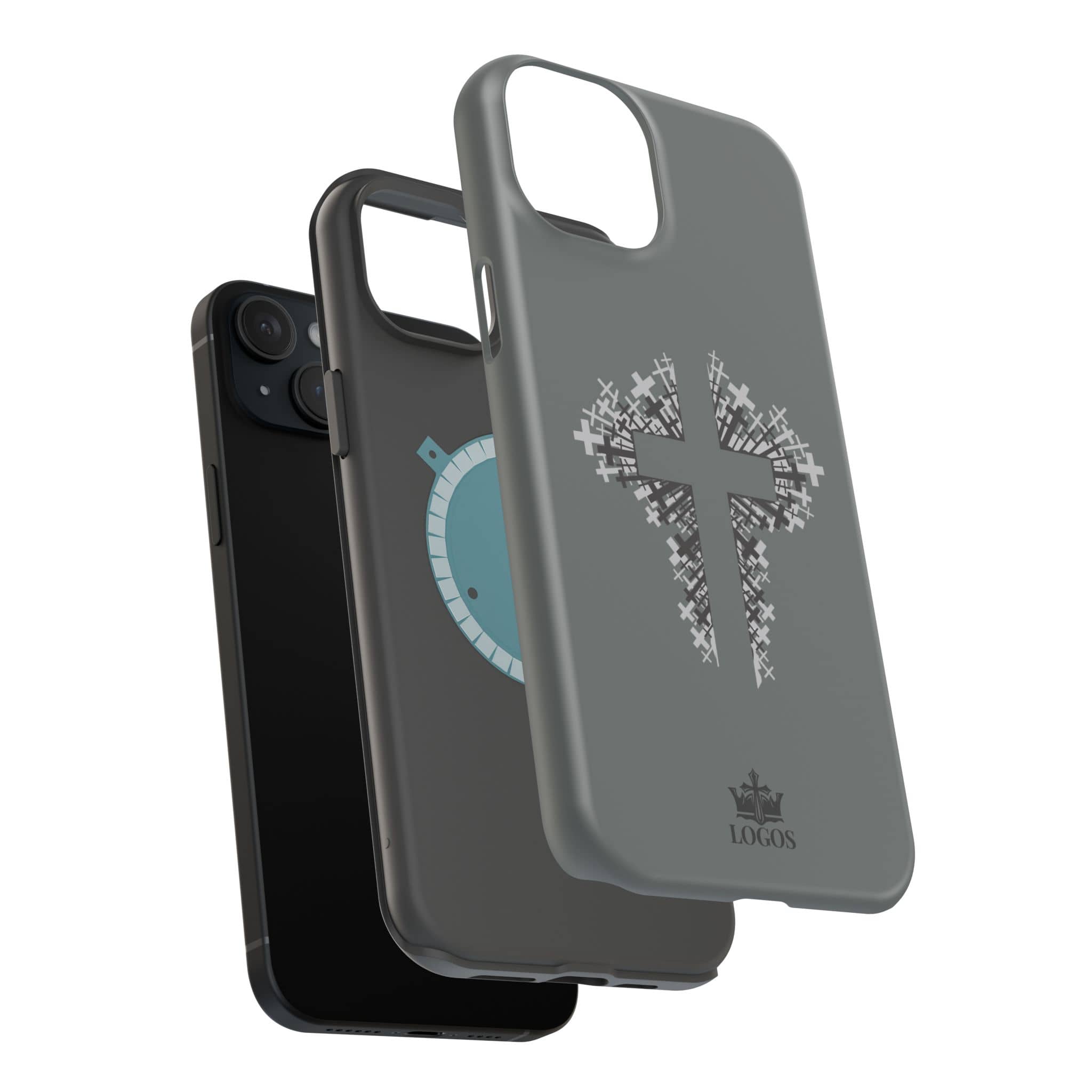 iPhone Case Magnetic Impact Resistant Cross Design Dark Grey