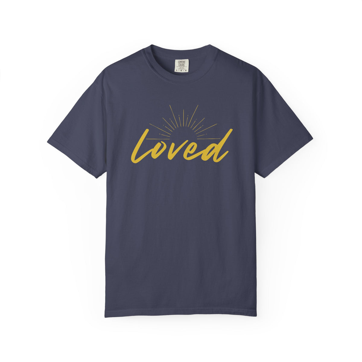 Loved Script T-Shirt — "Loved" Gold Script Tee with Inspirational Scripture Text (John 15:9-10)