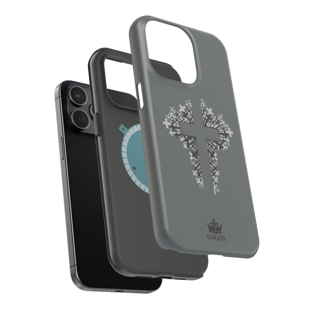 iPhone Case Magnetic Impact Resistant Cross Design Dark Grey