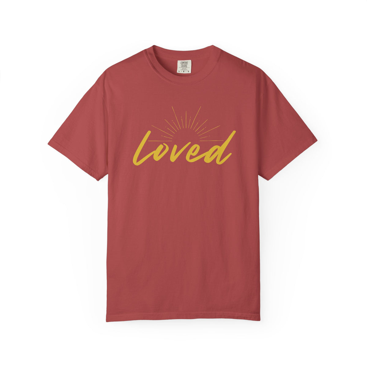Loved Script T-Shirt — "Loved" Gold Script Tee with Inspirational Scripture Text (John 15:9-10)
