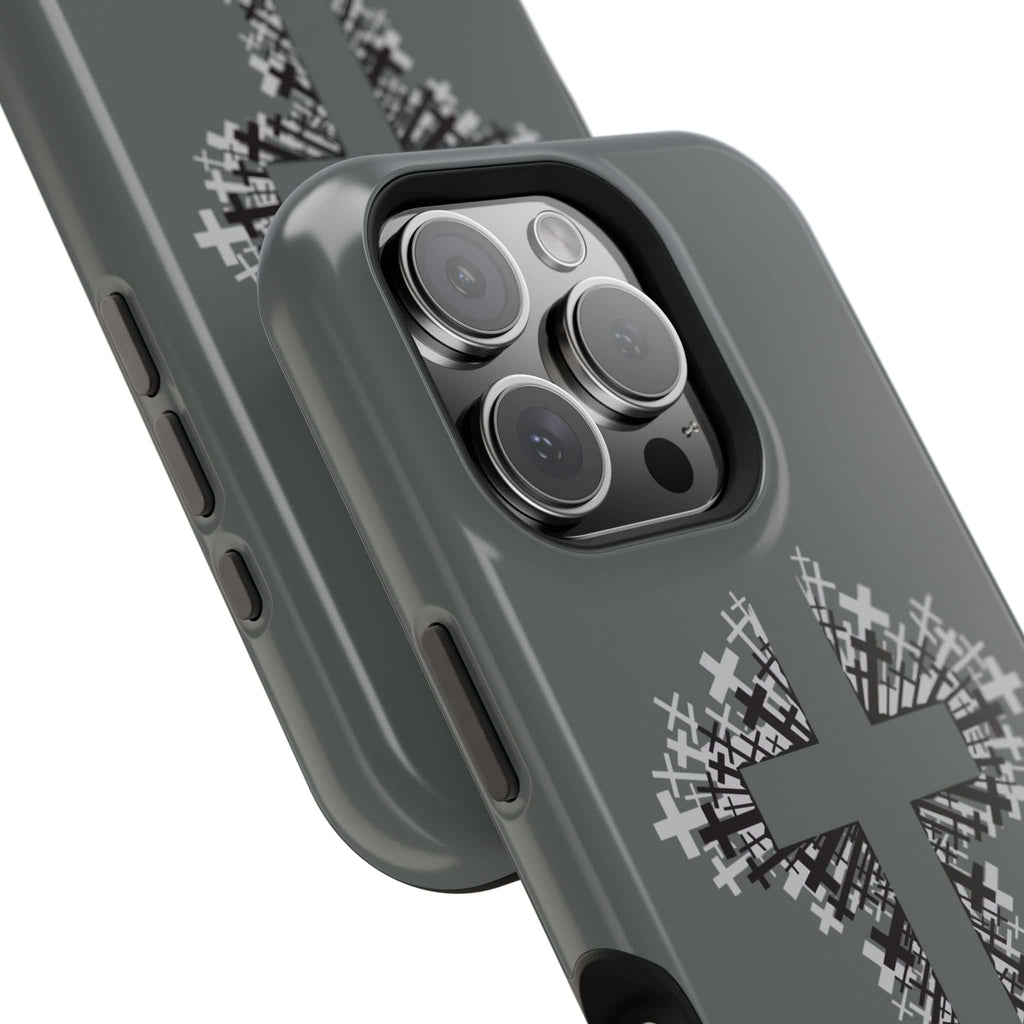 iPhone Case Magnetic Impact Resistant Cross Design Dark Grey