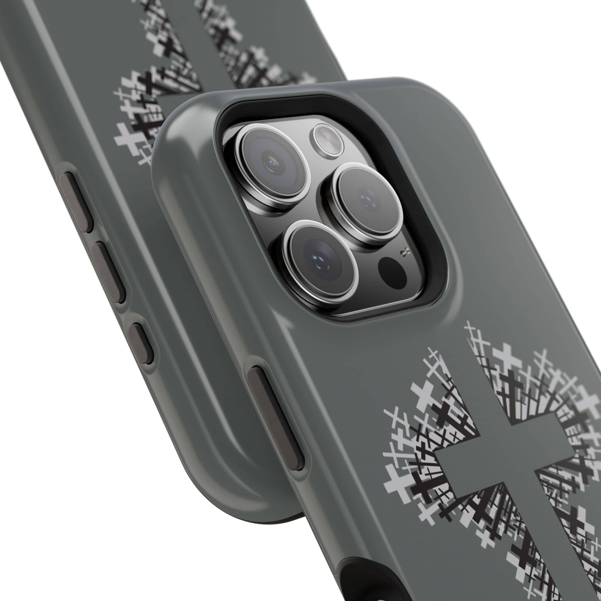 iPhone Case Magnetic Impact Resistant Cross Design Dark Grey