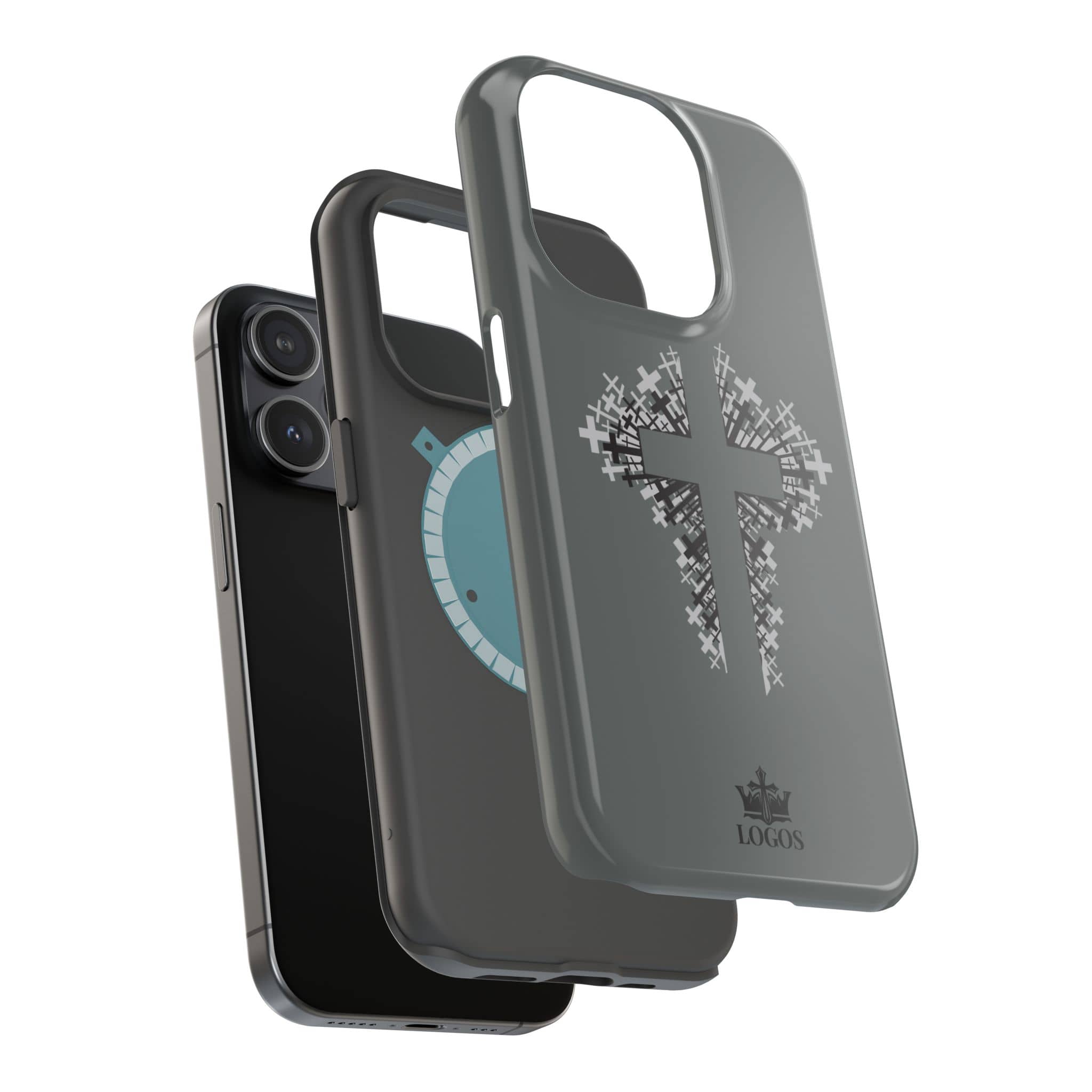 iPhone Case Magnetic Impact Resistant Cross Design Dark Grey