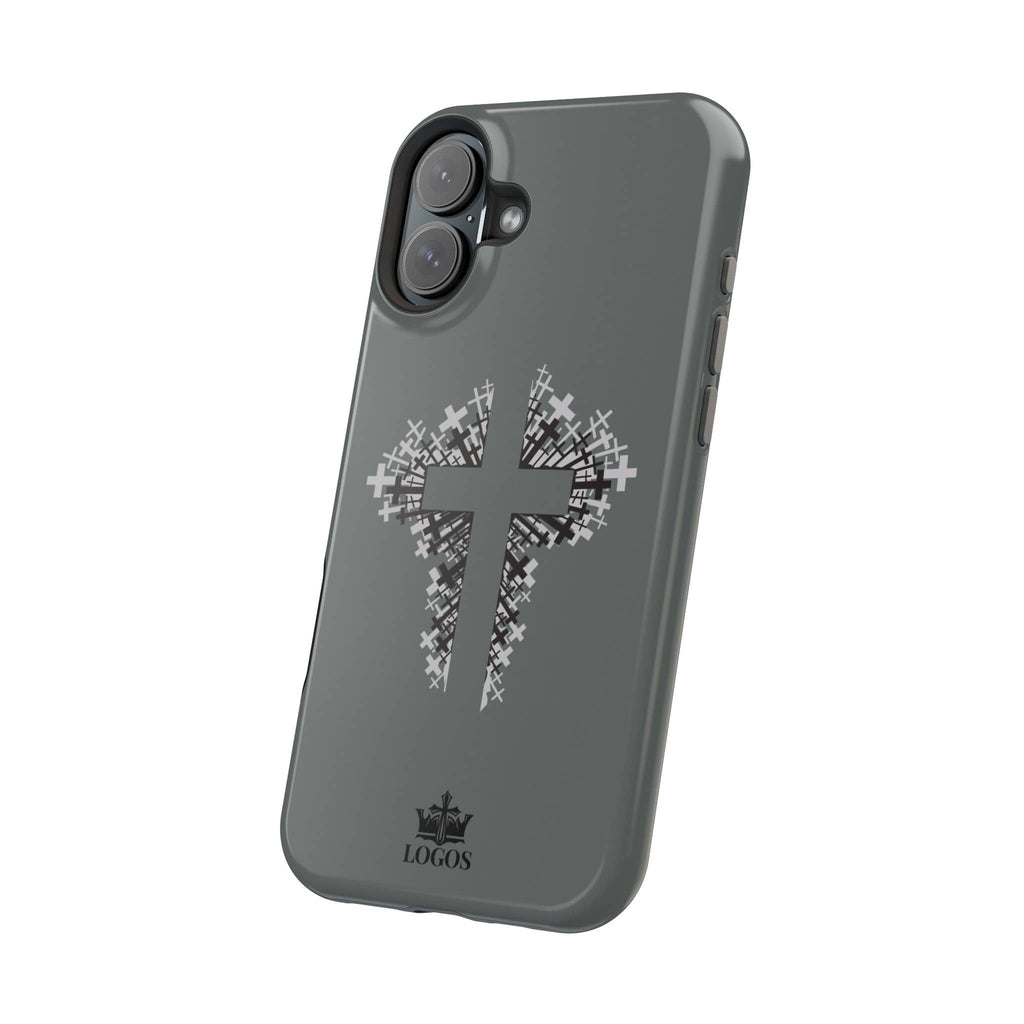 iPhone Case Magnetic Impact Resistant Cross Design Dark Grey