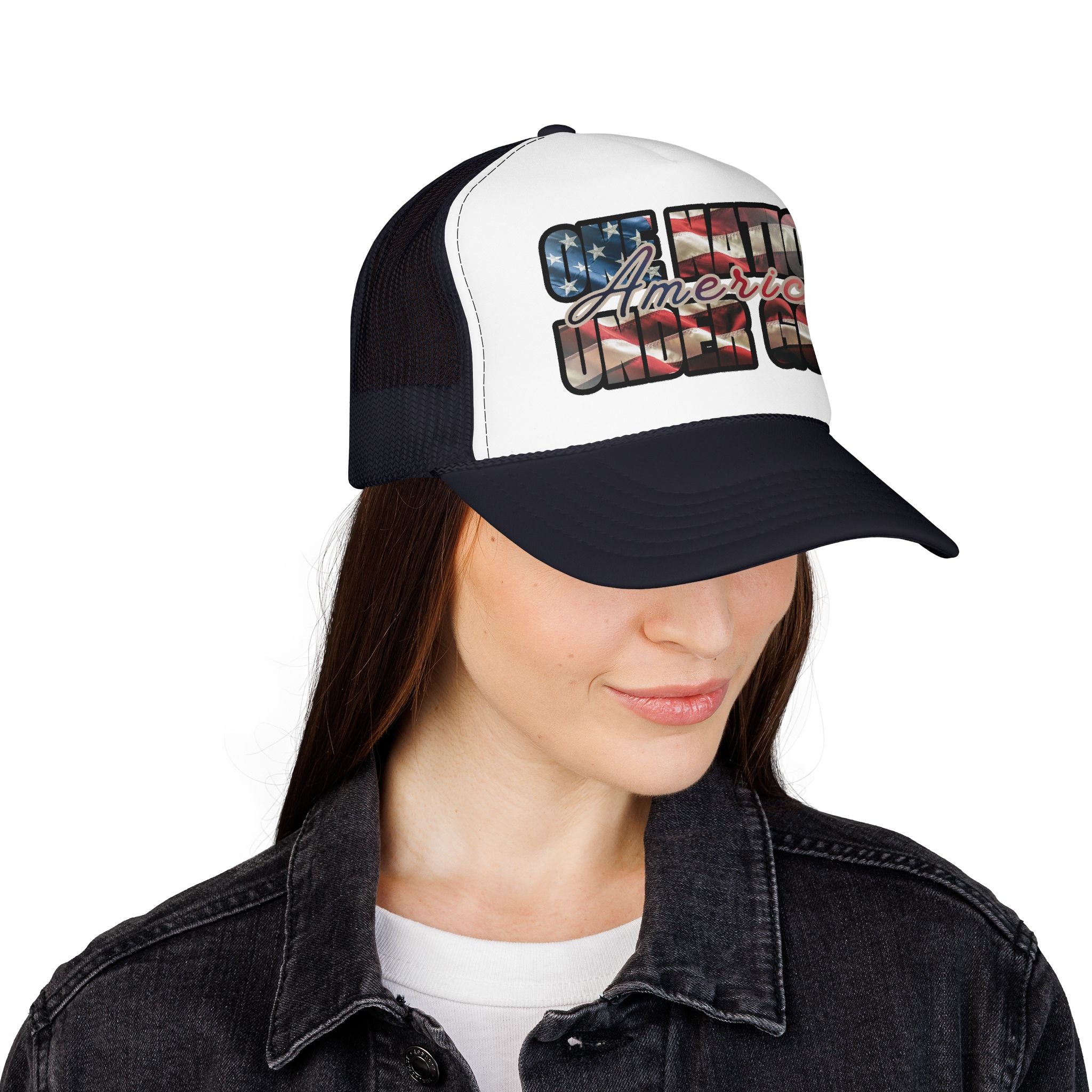 American "One Nation Under God" Distressed Flag Trucker Hat