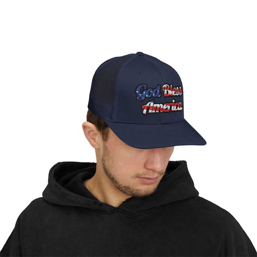 God Bless America Embroidery Snapback Trucker Cap