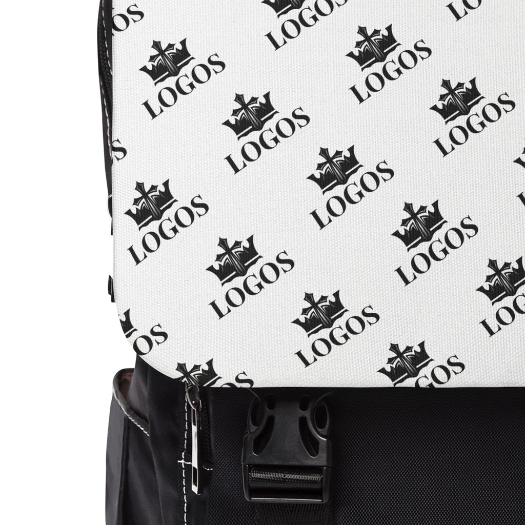 "Logos Backpack" — Black & White Logo Casual Daypack