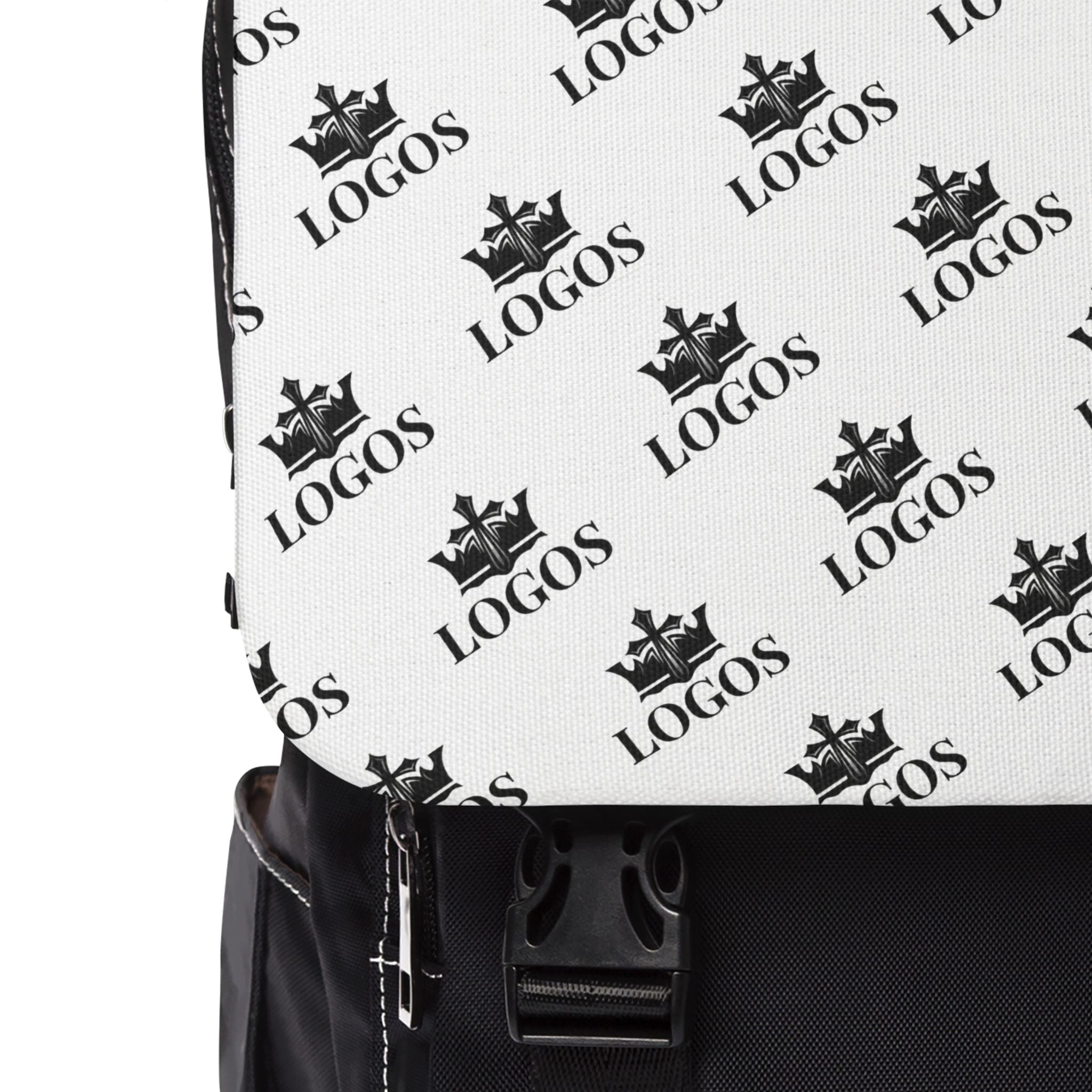 "Logos Backpack" — Black & White Logo Casual Daypack