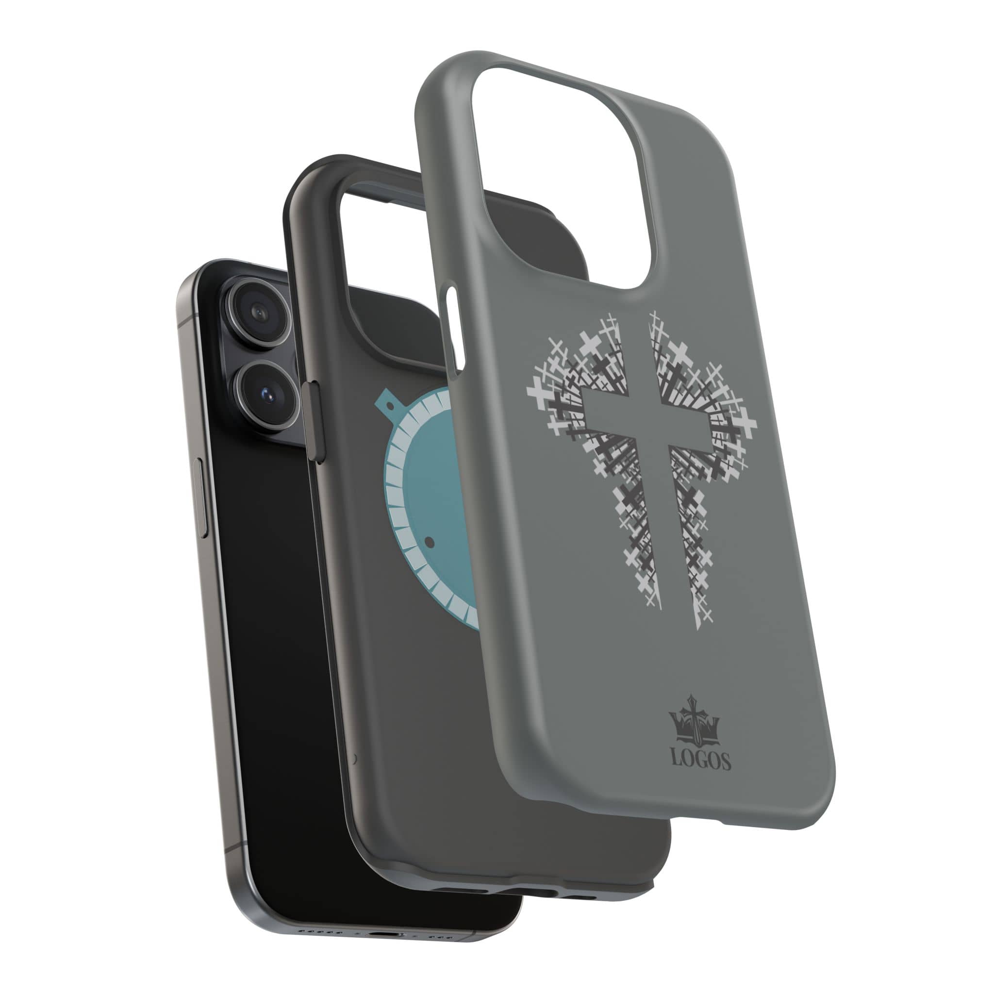 iPhone Case Magnetic Impact Resistant Cross Design Dark Grey