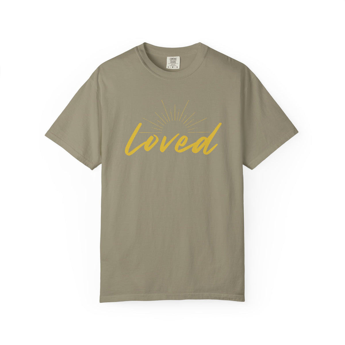 Loved Script T-Shirt — "Loved" Gold Script Tee with Inspirational Scripture Text (John 15:9-10)
