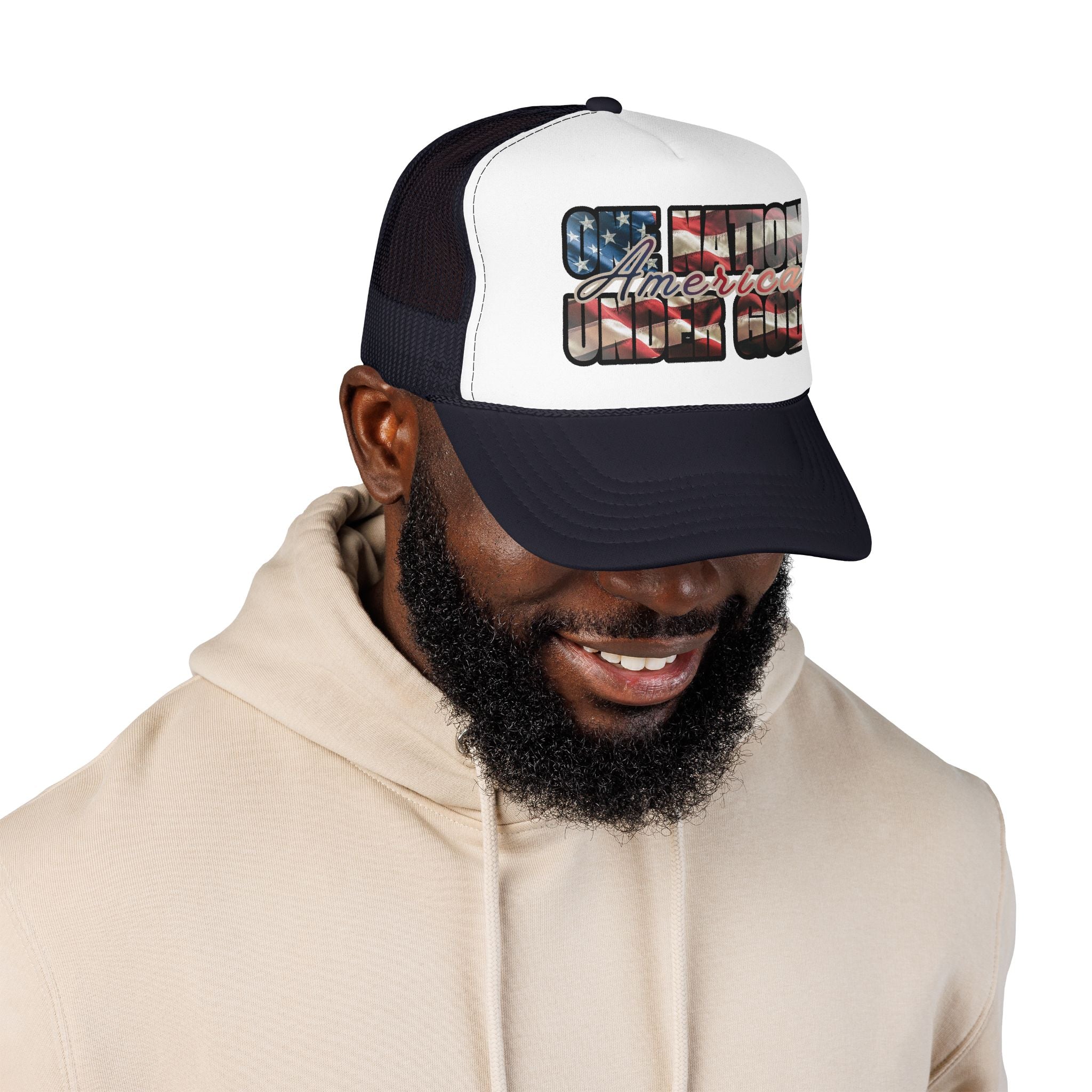 American "One Nation Under God" Distressed Flag Trucker Hat
